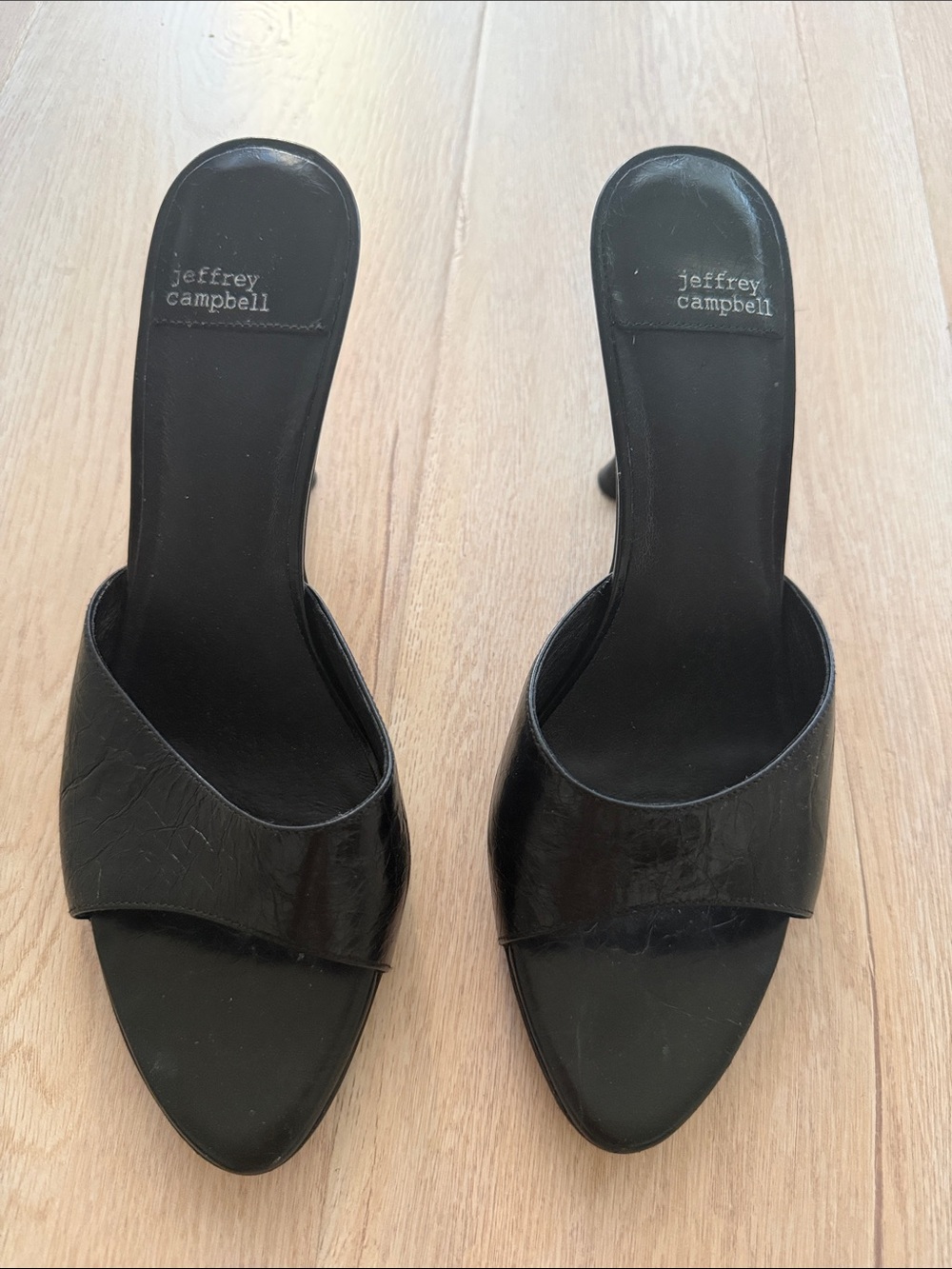 Jeffrey Campbell Black Leather Open-Toe Mule Sandals